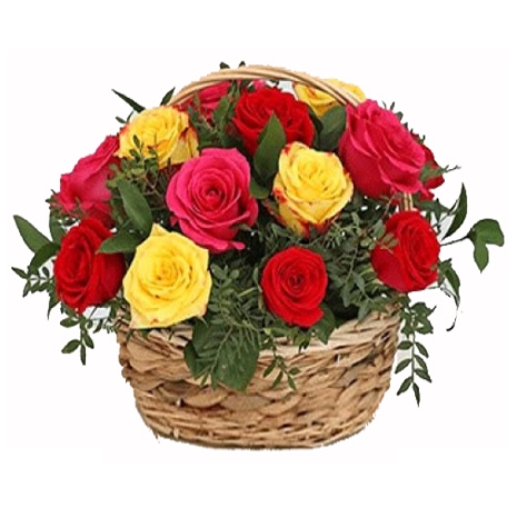 12 Mixed Roses in a Basket To Cebu